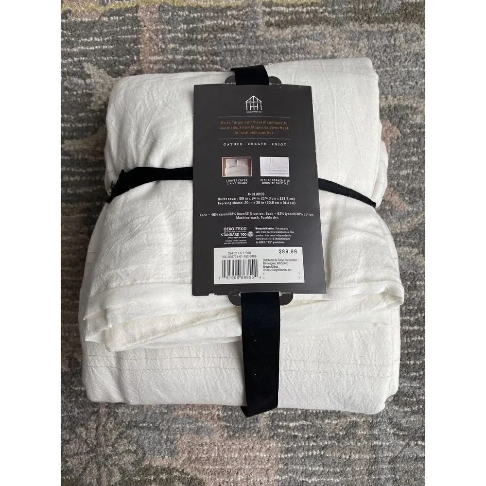 Hearth & Hand Fine Lined Linen Blend Duvet Set Sour Cream